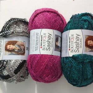Red Heart Boutique Sashay Sequins and Metallic Yarn Three Different Types